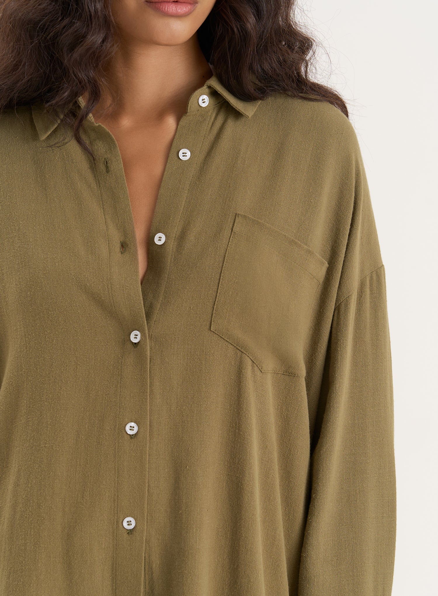 Olive Linen Blend Oversized Shirt